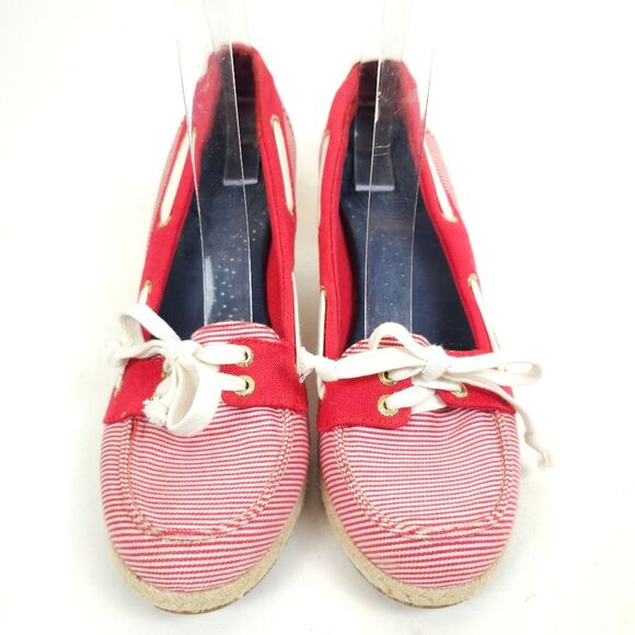 Sperry Clarens Womens Wedge Red white Striped Ropes Espadrilles shoes Size 9.5 M - Picture 5 of 11